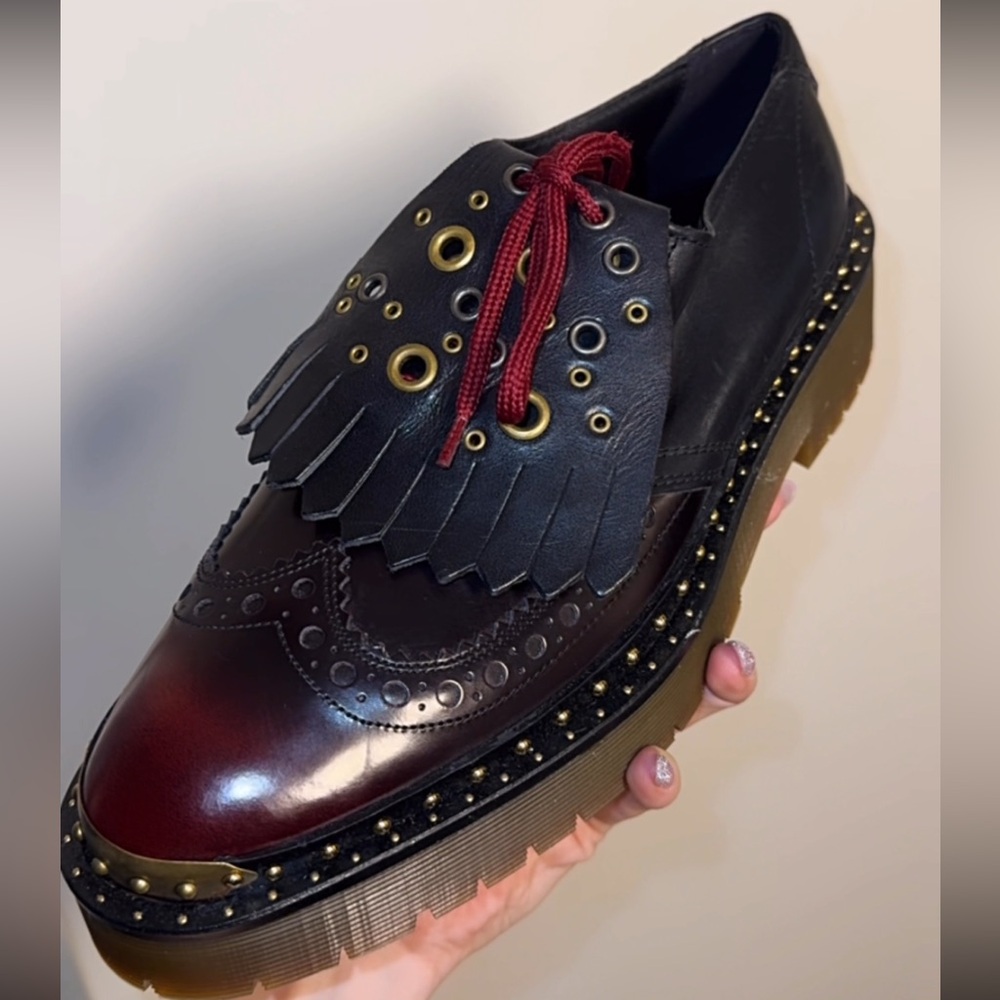 NEW Burberry Two Tone Brogue Leather Bissett Fringe Lace Up Platform Derby